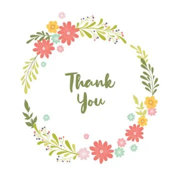 Vector illustration with round wreath from hand drawn colorful flowers, leave Stock Illustration