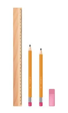 Vector illustration ruler, eraser, pencil isolated on white background Stock Illustration