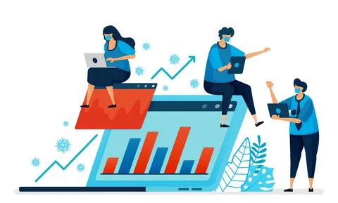 Vector illustration of running and increasing business performance in a pande Stock Illustration