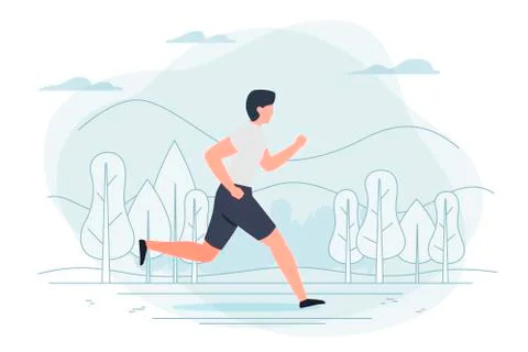 Vector illustration - running man. Park, forest, trees Ilustración de archivo
