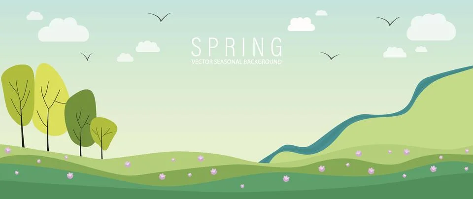 Vector illustration. Rural landscape. Spring season banner. A beautiful view of Illustrazione stock