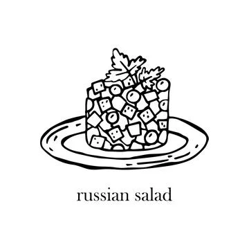 Vector illustration of a Russian dish - russian salad. Dishes for Christmas a Illustrazione stock