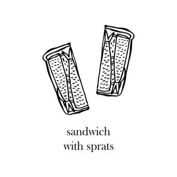 Vector illustration of a Russian dish - sandwich with sprats. Dishes for Chri Illustrazione stock