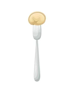 Vector illustration of a Russian dumpling impaled on a fork. Pelmeni. Nationa Stock Illustration