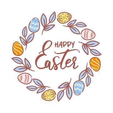 Vector illustration of a rustic Easter wreath made of green leafy branches and Illustrazione stock