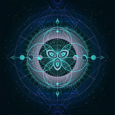 Vector illustration of Sacred geometry symbol on abstract background. Stock Illustration