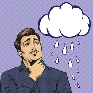 Vector illustration of sad man, retro pop art comic style Stock Illustration