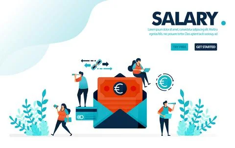 Vector illustration safe payroll envelope payment. People are waiting for mon Stock Illustration