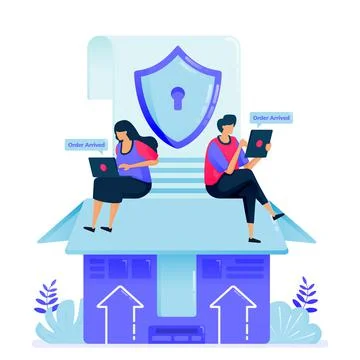 Vector illustration for safety guarantee in cargo shipments. Security box in  Stock Illustration