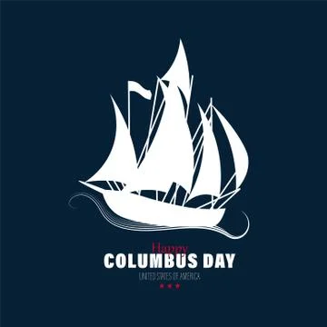 Vector Illustration of a Sailing ship floating on the sea waves. Happy Columb Illustrazione stock