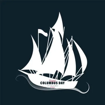 Vector Illustration of a Sailing ship floating on the sea waves. Happy Columb Illustrazione stock