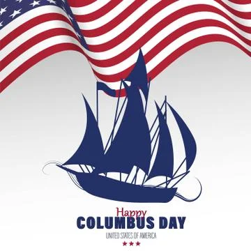 Vector Illustration of a Sailing ship floating on the sea waves. Happy Columb Stock Illustration