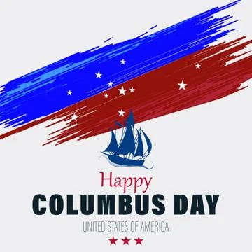 Vector Illustration of a Sailing ship floating on the sea waves. Happy Columb Stock Illustration