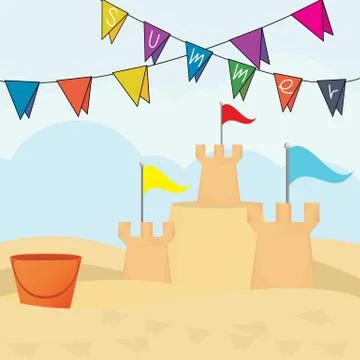 Vector illustration of sand castle  kit on sea beach Stock Illustration