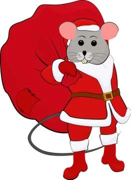 Vector Illustration of Santa Claus mouse carrying big sack Illustrazione stock