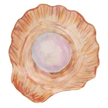 Vector illustration of a scallop shell with a pearl stylized as a watercolor Illustrazione stock