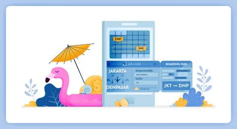 Vector illustration of schedule for purchasing round trip flight tickets for  Stock Illustration