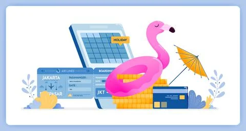 Vector illustration of schedule purchasing vacation tickets with apps. auto d Stock Illustration