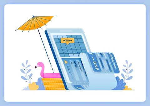 Vector illustration of Scheduled flight ticket bookings with travel agency ap Stock Illustration