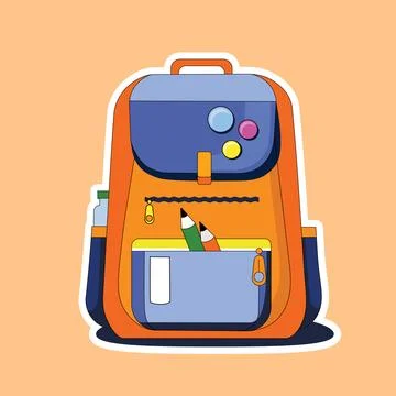 Vector illustration of a school backpack in flat style on a light backgroun.. Stock Illustration