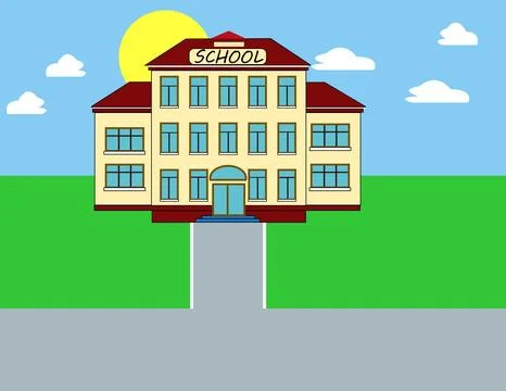 Vector illustration of school building. Ilustración de archivo