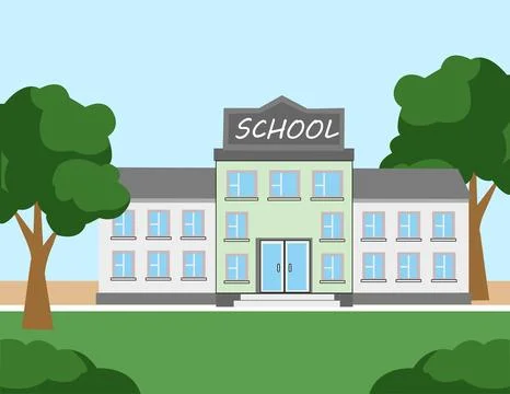 Vector illustration of school building. Ilustración de archivo