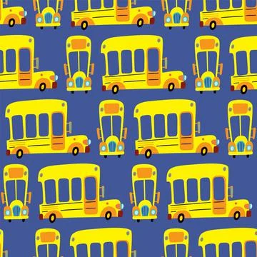 Vector illustration with school bus for children. Cartoon seamless pattern on a  Illustrazione stock