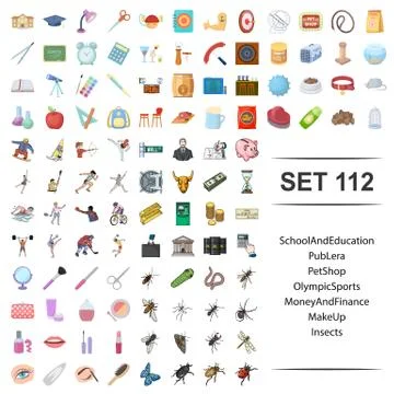 Vector illustration of school, education, pub, pet, shop, olympic, sport money Illustrazione stock