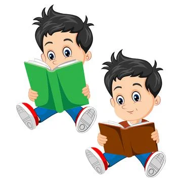 Vector illustration of Schoolboy cartoon reading a book Ilustração Stock