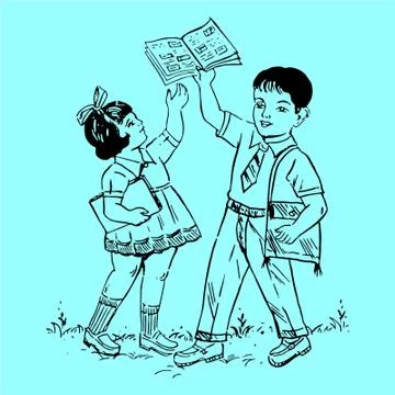 Vector illustration of schoolchildren with book Stock Illustration