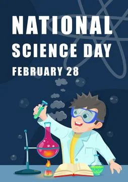 Vector illustration science day poster. Young scientists doing research in lab Stock Illustration