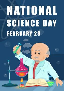 Vector illustration science day poster. Old scientists doing research in lab Stock Illustration