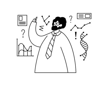 Vector illustration of a scientist engaged in research. Profession. Illustrazione stock