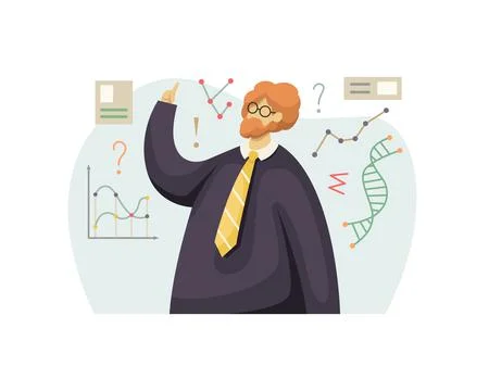 Vector illustration of a scientist engaged in research. Profession. Illustrazione stock