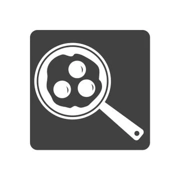 Vector illustration of scrambled eggs in skillet icon on white b Stock Illustration