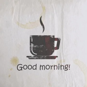 Vector illustration with scratched coffee cup on old wrinkled paper texture. Stock Illustration