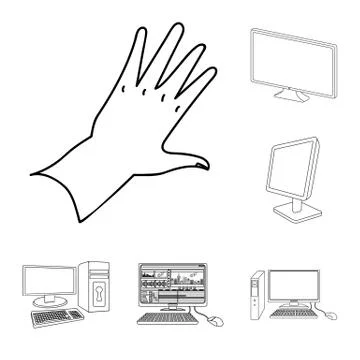 Vector illustration of screen and computer sign. Set of screen and mockup stock Stock Illustration