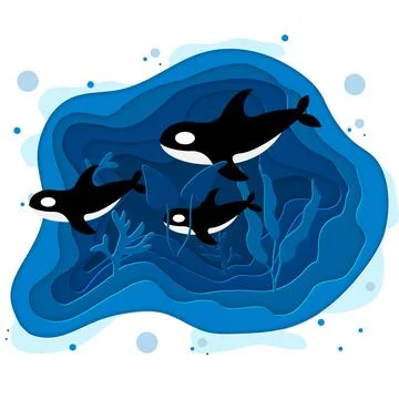 Vector illustration of sea bottom with waves. Paper cut deep style vector. Deep Stock Illustration