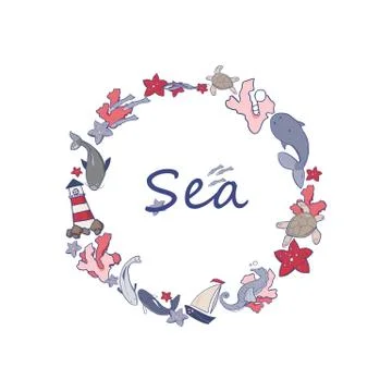 Vector illustration of the sea objects Stock Illustration