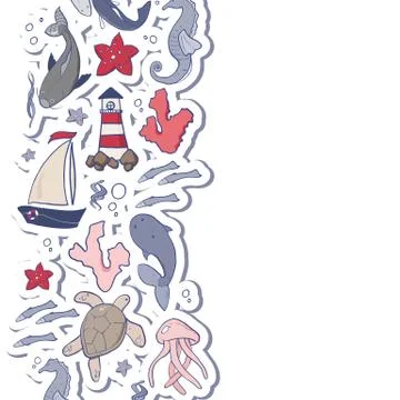 Vector illustration of the sea objects Stock Illustration