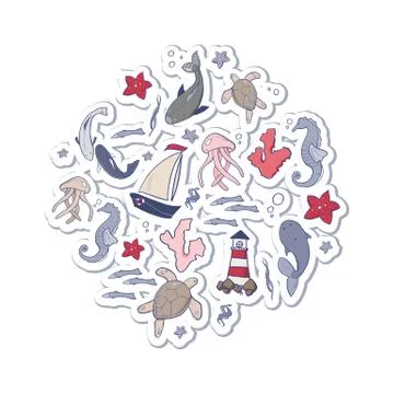 Vector illustration of the sea objects Stock Illustration