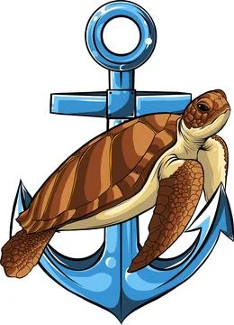 Vector illustration of sea turtle with anchor Illustrazione stock