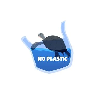 The vector illustration a sea turtle entangled in plastic in the blue ocean Ilustración de archivo
