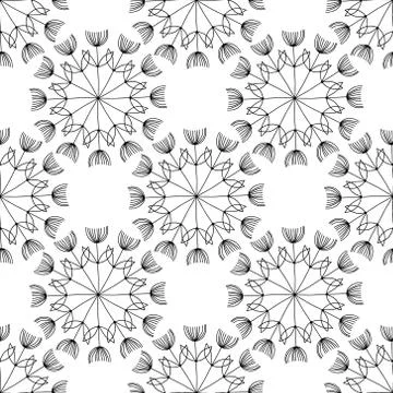 Vector illustration of seamless black-and-white pattern with creative flowers Stock Illustration