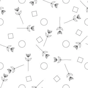 Vector illustration of seamless black-and-white pattern with creative flowers Stock Illustration