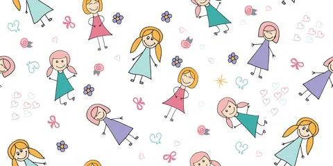 Vector illustration, seamless colored pattern from kids elements for girls, d Stockillustratie