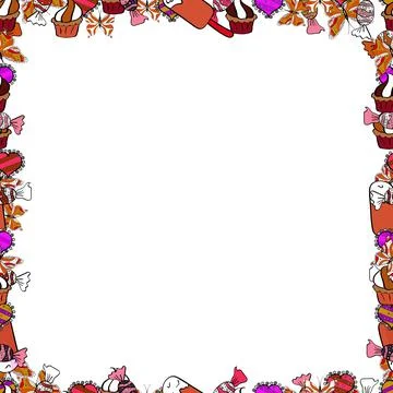 Vector illustration. Seamless. Comic style doodle frame consists of white, orang Ilustração Stock