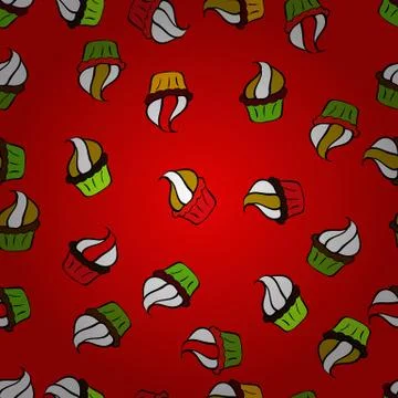 Vector illustration. Seamless with cupcake on red and white Background. For food Stock-Illustration