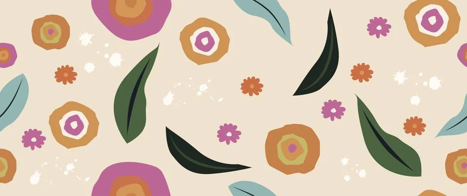 Vector illustration seamless. Cute colored flowers with leaves and bright Stockillustratie