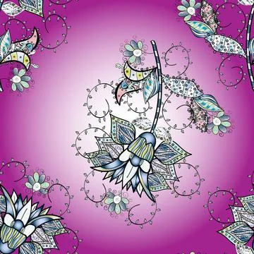 Vector illustration. Seamless floral pattern with doodles flowers on violet, neu イラスト素材